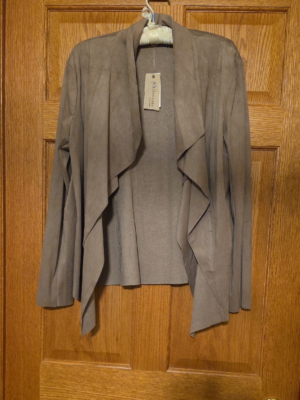 Philosophy Taupe Draped Open-Front Suede Jacket